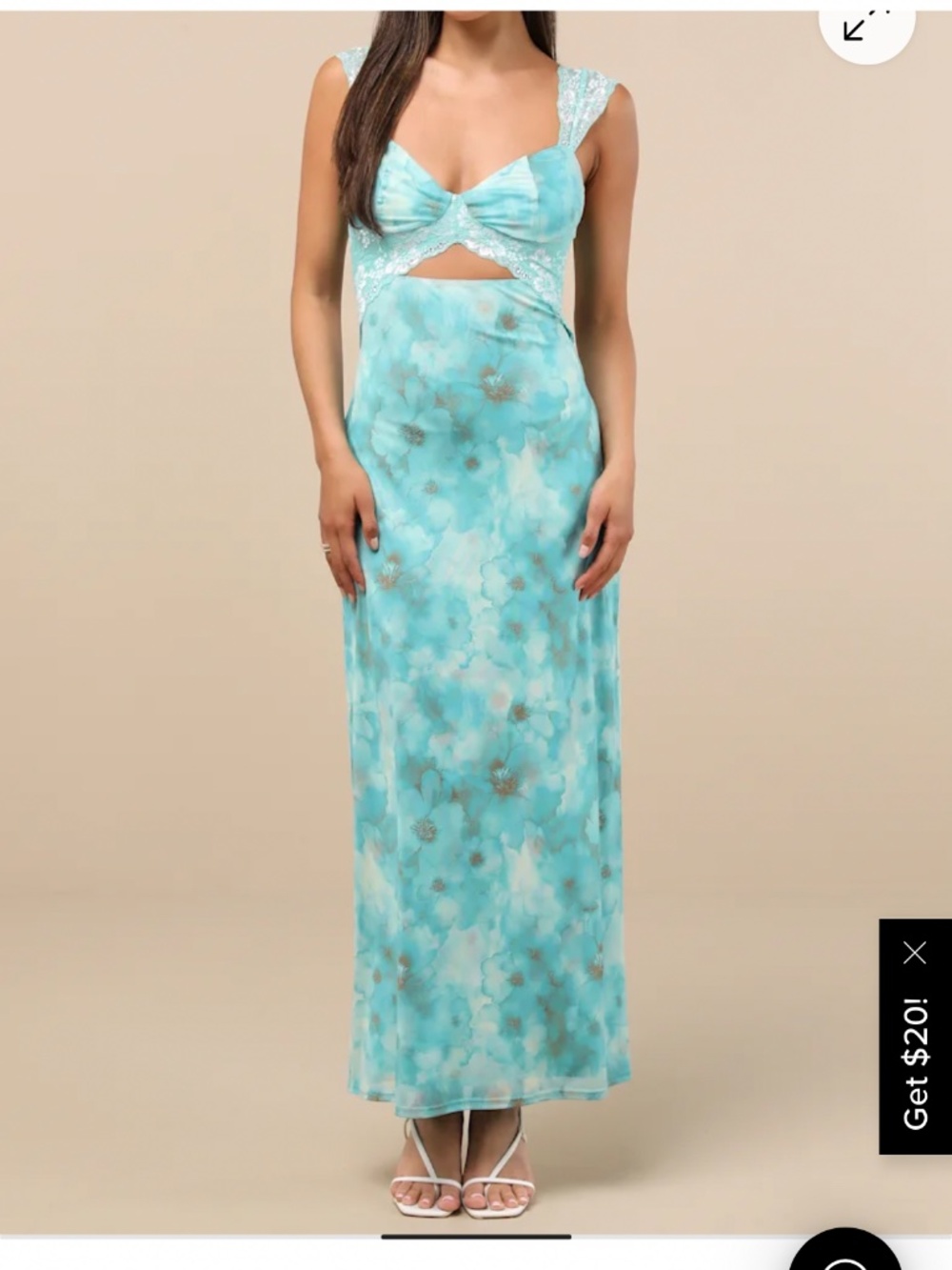 Lulus Endlessly Cute Teal Floral Mesh Cutout Lace Bustier Maxi Dress Blue